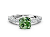 White gold Fancy Green Cushion Cut Diamond Pavé Band Solitaire Ring with Prong Setting_74