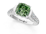 White gold Fancy Green Cushion  Cut Diamond Pavé Band Solitaire with Four-Prong Setting_16