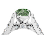 White gold Fancy Green Cushion  Cut Diamond Pavé Band Solitaire with Four-Prong Setting_19
