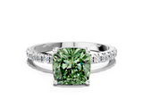White gold Fancy Green Cushion  Cut Diamond Pavé Band Solitaire with Four-Prong Setting_3