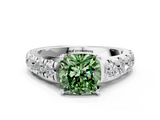 White gold Fancy Green Cushion  Cut Diamond Pavé Band Solitaire with Four-Prong Setting_3