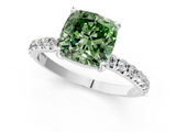 White gold Fancy Green Cushion  Cut Diamond Pavé Band Solitaire with Four-Prong Setting_4