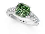 White gold Fancy Green Cushion  Cut Diamond Pavé Band Solitaire with Four-Prong Setting_4