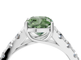 White gold Fancy Green Cushion  Cut Diamond Pavé Band Solitaire with Four-Prong Setting_7