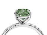 White gold Fancy Green Cushion  Cut Diamond Pavé Band Solitaire with Four-Prong Setting_7