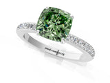 White gold Fancy Green Cushion Cut Diamond Pavé Engagement Ring with Round  Accents and Prong Setting_126