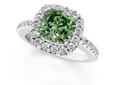 White gold Fancy Green Cushion Cut Diamond Pavé Halo Ring with Four-Prong Setting_49