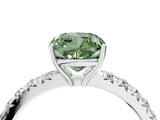 White gold Fancy Green Cushion Cut Diamond Pavé Solitaire Engagement Ring with Four-Prong Setting_101