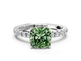 White gold Fancy Green Cushion Cut Diamond Pavé Solitaire Engagement Ring with Four-Prong Setting_96