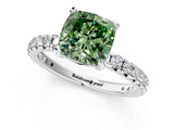 White gold Fancy Green Cushion Cut Diamond Pavé Solitaire Ring with Round Band and Prong Setting_13