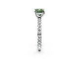 White gold Fancy Green Cushion Cut Diamond Pavé Solitaire Ring with Round Band and Prong Setting_14