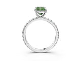 White gold Fancy Green Cushion Cut Diamond Pavé Solitaire Ring with Round Band and Prong Setting_15