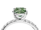 White gold Fancy Green Cushion Cut Diamond Pavé Solitaire Ring with Round Band and Prong Setting_16