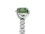 White gold Fancy Green Cushion Cut Diamond Pavé Solitaire Ring with Round Band and Prong Setting_17