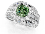 White gold Fancy Green Cushion Cut Diamond Pave Art Deco Split Shank Ring with Four-Prong Setting_1