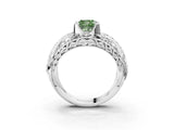 White gold Fancy Green Cushion Cut Diamond Pave Art Deco Split Shank Ring with Four-Prong Setting_3