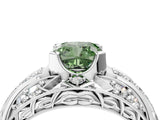 White gold Fancy Green Cushion Cut Diamond Pave Art Deco Split Shank Ring with Four-Prong Setting_4