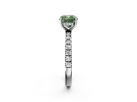 White gold Fancy Green Cushion  Cut Diamond Pave Band Solitaire Ring with Four-Prong Setting_26