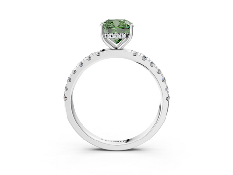 White gold Fancy Green Cushion  Cut Diamond Pave Band Solitaire Ring with Four-Prong Setting_27