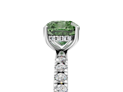 White gold Fancy Green Cushion  Cut Diamond Pave Band Solitaire Ring with Four-Prong Setting_29