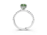 White gold Fancy Green Cushion Cut Diamond Pave Band Solitaire Ring with Round  and Prong Setting_121