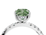 White gold Fancy Green Cushion Cut Diamond Pave Band Solitaire Ring with Round  and Prong Setting_122