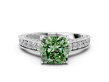 White gold Fancy Green Cushion  Cut Diamond Pave Band with Four-Prong Setting_20