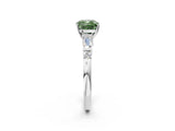 White gold Fancy Green Cushion  Cut Diamond Ring with Baguette Side Stones, Channel Set Band, and Four-Prong Setting_38
