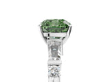 White gold Fancy Green Cushion  Cut Diamond Ring with Baguette Side Stones, Channel Set Band, and Four-Prong Setting_41