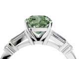 White gold Fancy Green Cushion  Cut Diamond Ring with Baguette Side Stones, Channel Set Band, and Four-Prong Setting_7