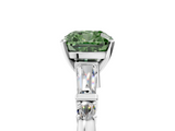 White gold Fancy Green Cushion  Cut Diamond Ring with Baguette Side Stones, Channel Set Band, and Four-Prong Setting_8