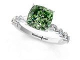 White gold Fancy Green Cushion Cut Diamond Ring with Marquise and Round  Side Stones and Four-Prong Setting_77