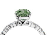 White gold Fancy Green Cushion Cut Diamond Ring with Marquise and Round  Side Stones and Four-Prong Setting_80