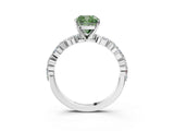White gold Fancy Green Cushion Cut Diamond Ring with Marquise and Round  Side Stones and Four-Prong Setting_84