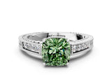 White gold Fancy Green Cushion Cut Diamond Ring with Milgrain Pavé Band and Four-Prong Setting_32
