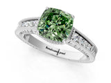 White gold Fancy Green Cushion Cut Diamond Ring with Milgrain Pavé Band and Four-Prong Setting_33