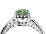 White gold Fancy Green Cushion Cut Diamond Ring with Milgrain Pavé Band and Four-Prong Setting_39