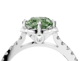 White gold Fancy Green Cushion Cut Diamond Ring with Pavé Band and Floral Prong Setting_43