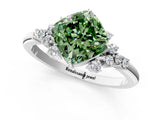 White gold Fancy Green Cushion Cut Diamond Ring with Side Stones and Four-Prong Setting_117