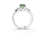 White gold Fancy Green Cushion  Cut Diamond Ring with Tapered Baguette Side Stones in Four-Prong Setting_6