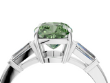 White gold Fancy Green Cushion  Cut Diamond Ring with Tapered Baguette Side Stones in Four-Prong Setting_7