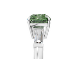 White gold Fancy Green Cushion  Cut Diamond Ring with Tapered Baguette Side Stones in Four-Prong Setting_8