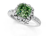 White gold Fancy Green Cushion Cut Diamond Scalloped Halo Engagement Ring with Round Shared Prong Band_14