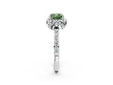 White gold Fancy Green Cushion Cut Diamond Scalloped Halo Engagement Ring with Round Shared Prong Band_15