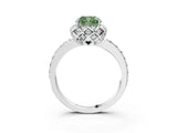 White gold Fancy Green Cushion Cut Diamond Scalloped Halo Engagement Ring with Round Shared Prong Band_16