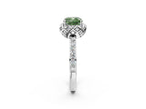 White gold Fancy Green Cushion Cut Diamond Scalloped Halo Engagement Ring with Round Shared Prong Band_21