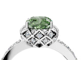 White gold Fancy Green Cushion Cut Diamond Scalloped Halo Engagement Ring with Round Shared Prong Band_23