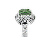 White gold Fancy Green Cushion Cut Diamond Scalloped Halo Engagement Ring with Round Shared Prong Band_24