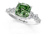 White gold Fancy Green Cushion Cut Diamond Scattered Round Accent Ring with Prong Setting_13