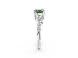 White gold Fancy Green Cushion Cut Diamond Scattered Round Accent Ring with Prong Setting_14